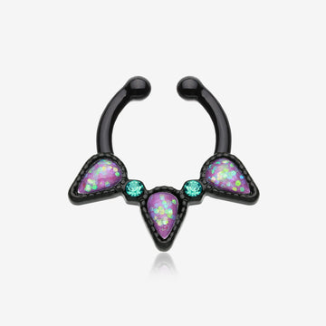 Colorline Opal Sparkle Trident Fake Septum Clip-On Ring-Black/Teal
